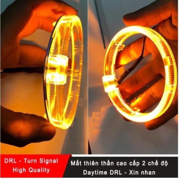 Vòng thiên thần led trang trí viền ngoài độ đèn bi cầu 2 chế độ demi trắng và xi nhan vàng Angle Eyes