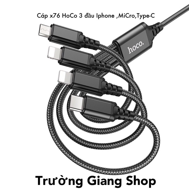 Dây Cáp Sạc Nhanh HOCO X76 4 In 1 Cho iP- Android Micro USB -Type C