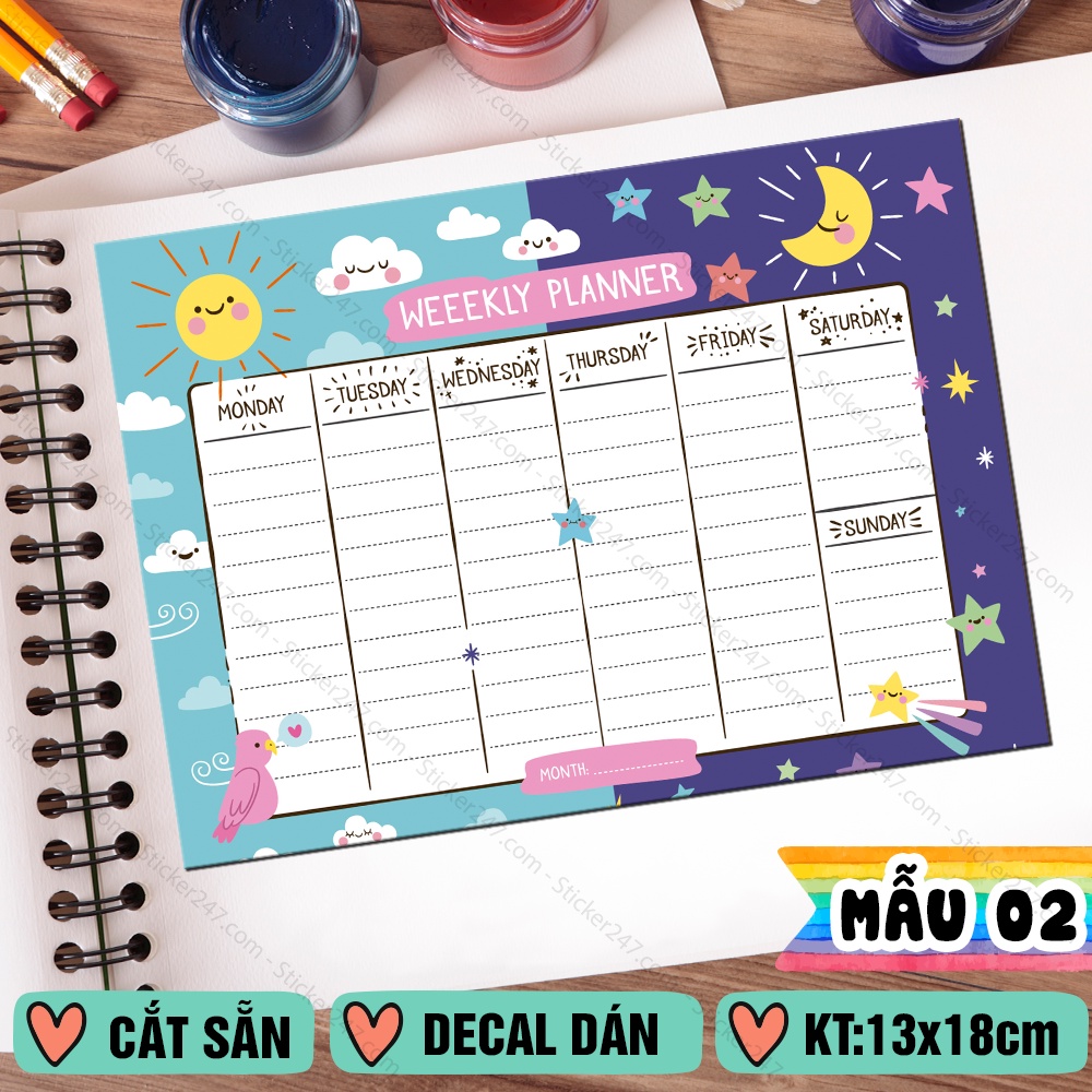 Decal dán Thời Khóa Biểu Timetable 🌈𝑭𝒓𝒆𝒆𝒔𝒉𝒊𝒑 Sticker Dễ Thương Tiện Lợi Ghi Chú Thời Gian Biểu