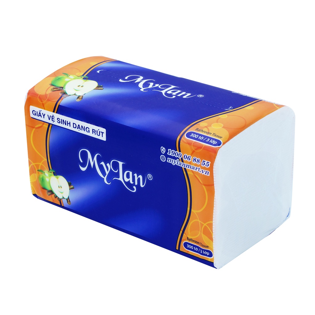 THÙNG 20 gói, Giấy Vệ Sinh cao cấp Mylan Táo xanh 3 lớp, 100 tờ/gói