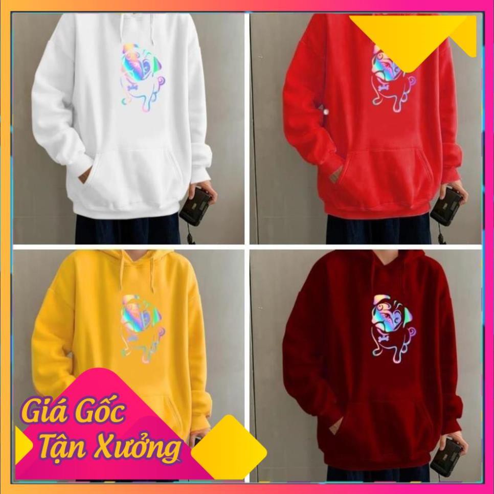 - Áo khoác hoodie phản quang , Áo nỉ Chó Pug dày 2 lớp êm ái, Freesize Unisex cho nam và nữ - KN29 .