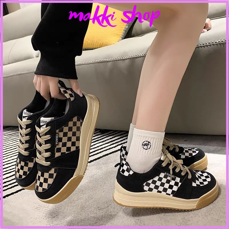 Giày thể thao nữ caro đế nâu, giày nữ đẹp cao cấp giá rẻ MAKKI SHOP TD304