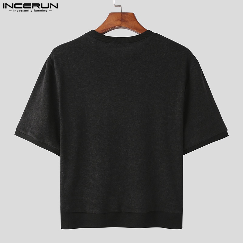 Áo thun INCERUN cổ tròn ngắn tay in hình trái tim phong cách vintage cho nam