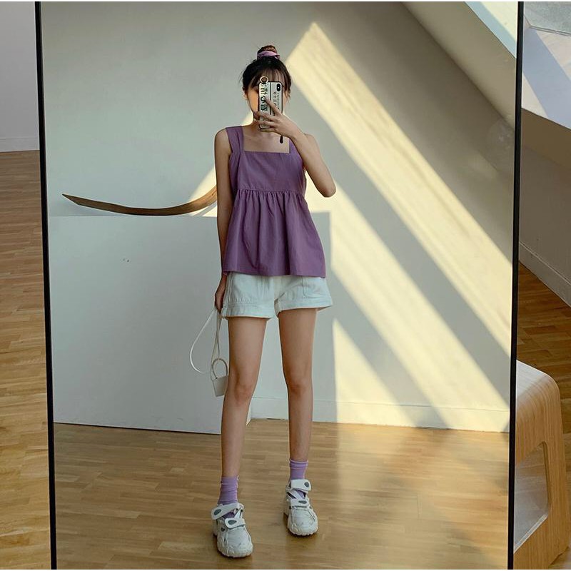 [ Mã WASTAPR giảm 10K đơn 50K] (ĐŨI L1) ÁO BABYDOLL 2 DÂY THẮT NƠ LƯNG TÍM BE TRẮNG ULZZANG - ÁO ĐŨI DÂY BẢN TO NƠ SAU | BigBuy360 - bigbuy360.vn