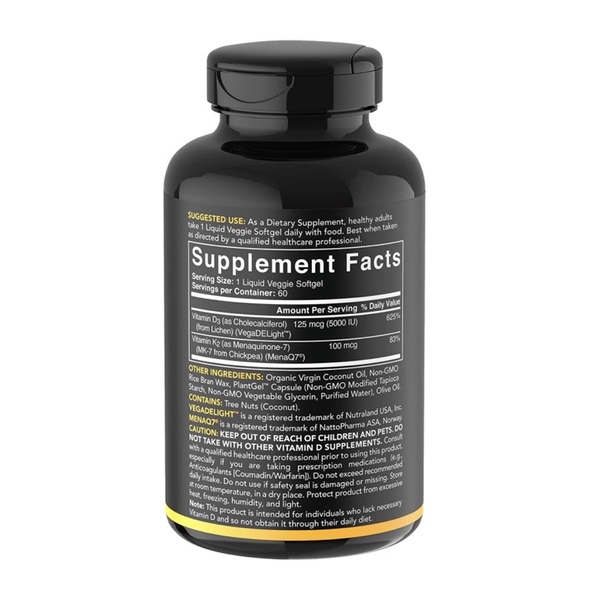 Vitamin D3 + K2 Sports Research | Hấp Thụ Canxi, Tăng Chiều Cao, Ngăn chặn sỏi thận, Tắc nghẽn mạch máu 60 viên USA