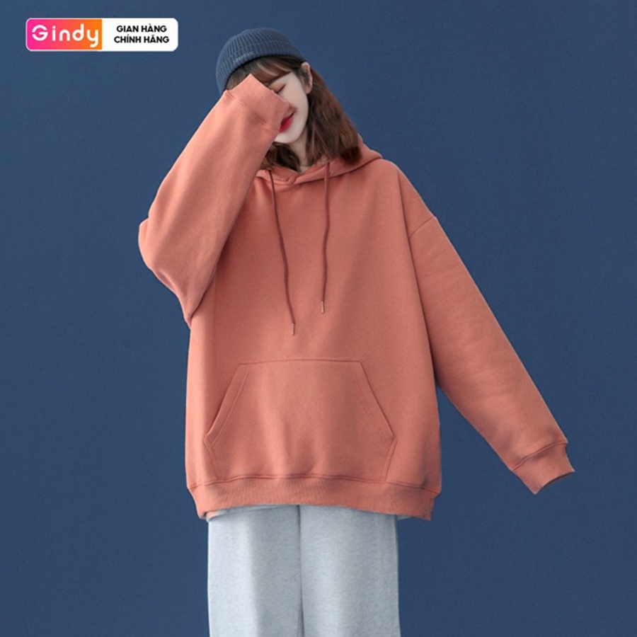 Áo hoodie trơn nam nữ GINDY dài tay có mũ basic form rộng unisex chất nỉ bông thời trang thu đông A034