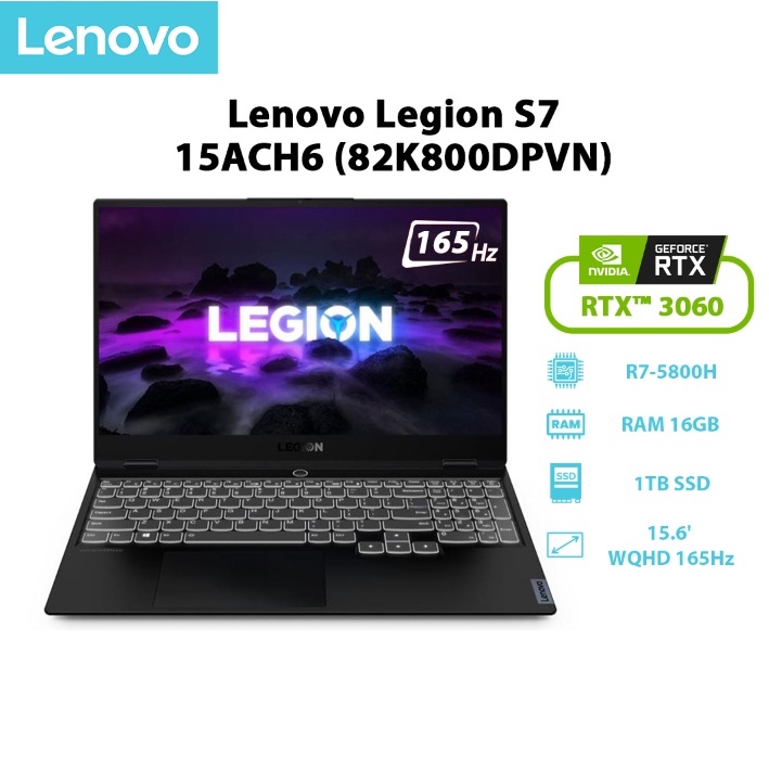 Laptop Lenovo Legion S7 15ACH6 82K800DPVN R7-5800H | 16GB | 1TB | RTX™ 3060 6GB | 156' WQHD | W11