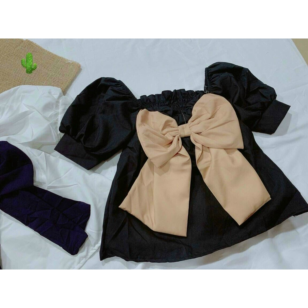 Áo Tiểu Thư Đính Nơ Chất Kate 2 Màu Tùy CHọn