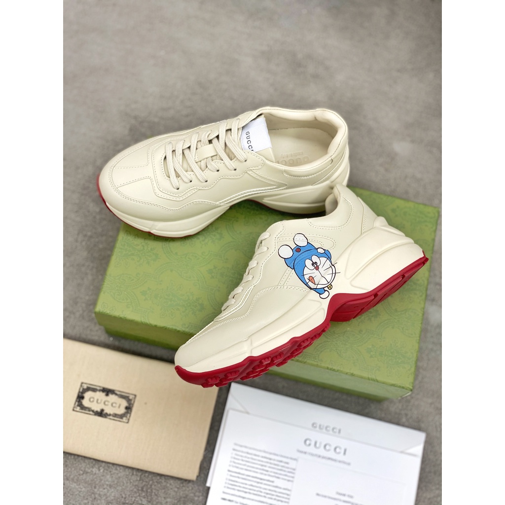 Giày sneaker da thật thời trang cao cấp Gucci GG GC thiết kế in hình doraemon, phong cách trẻ trung