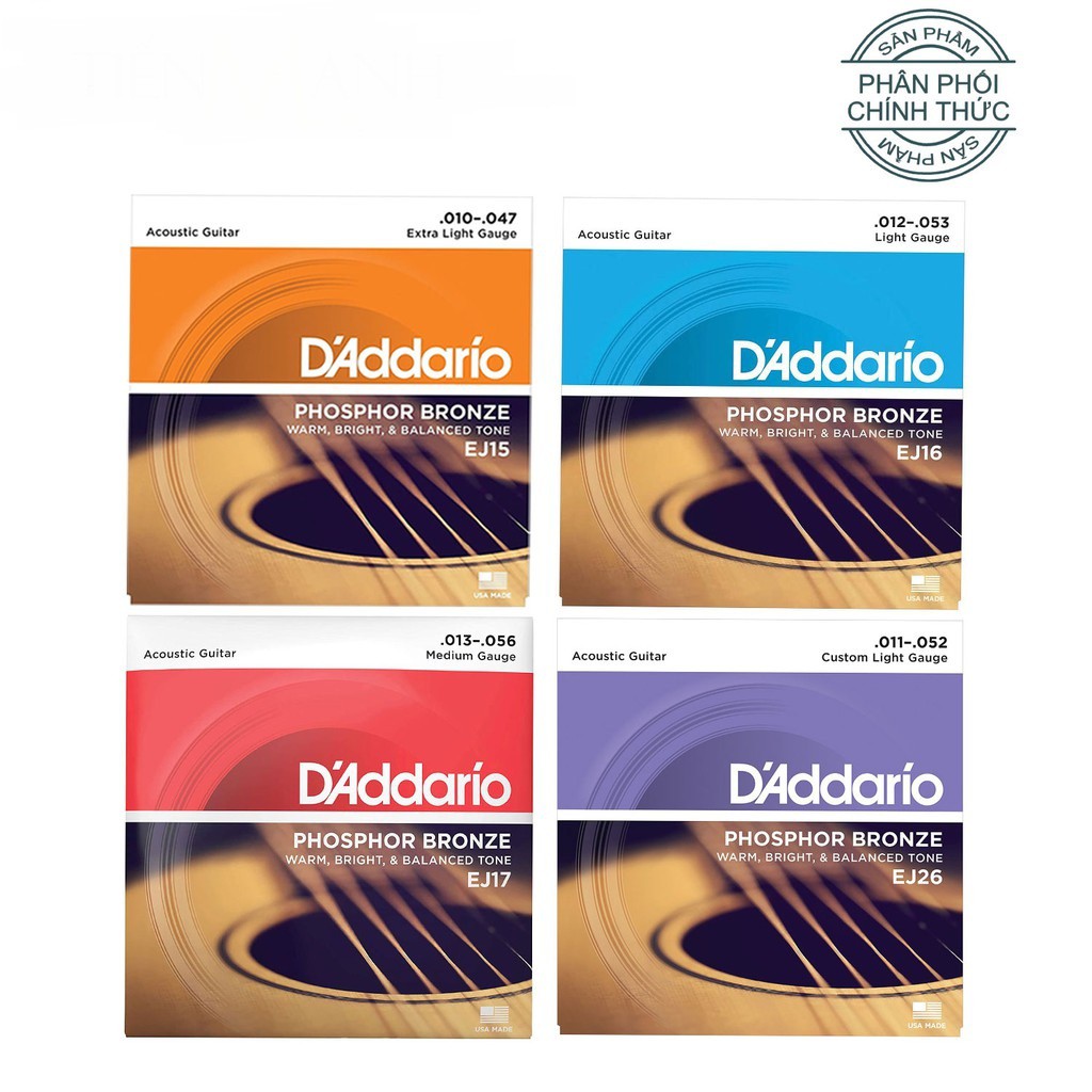 D'Addario EJ26, EJ16, EJ15, EJ17, EJ18 - Bộ Dây Đàn Acoustic Guitar Phosphor Bronze