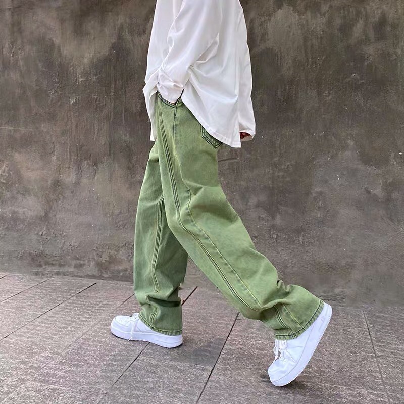 ST/22 Quần bò jeans ống rộng màu xanh lá pastel Ulzzang bụi bặm cá tính