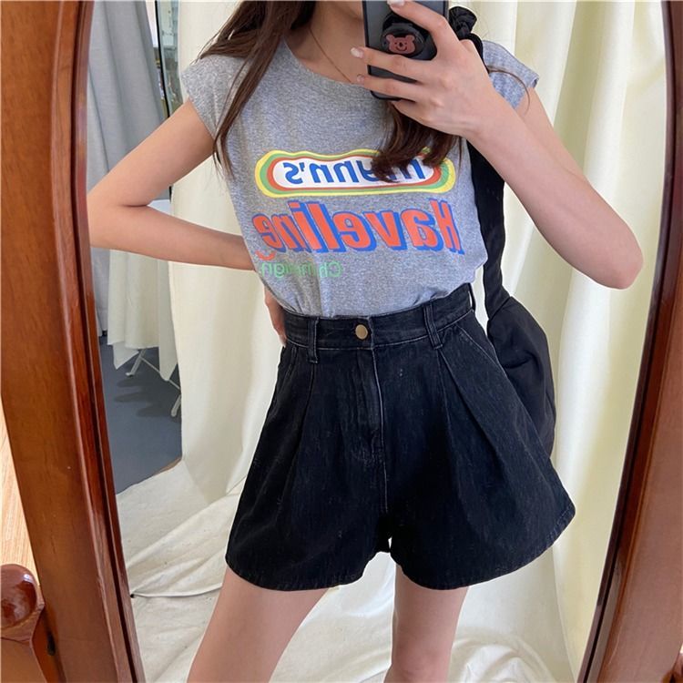 Quần Short Denim Lưng Cao Ống Rộng Thời Trang Dành Cho Nữ