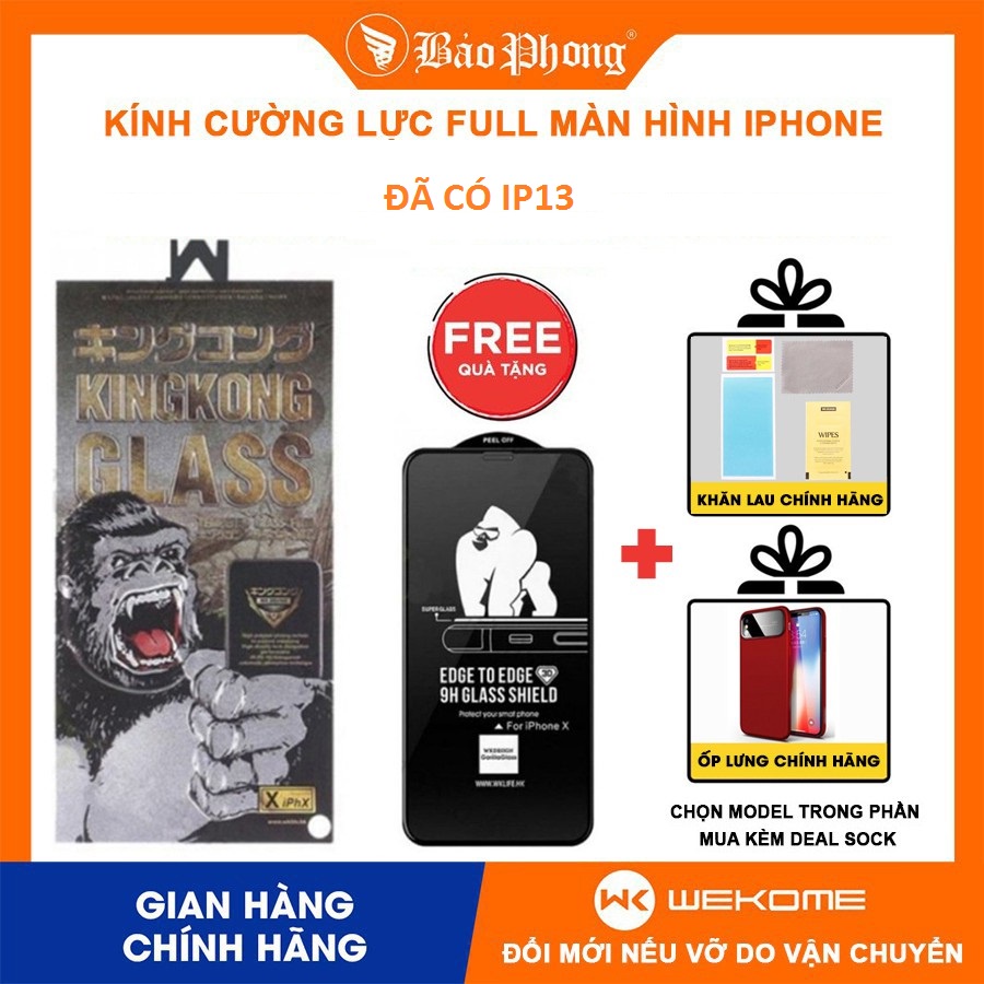 [ ĐÃ CÓ IP13 ] Kính cường lực Kingkong iP hộp sắt WK Khỉ không hộp trần dán full cho IP 6 Plus 7 8 X XS Max 11 12 Pro