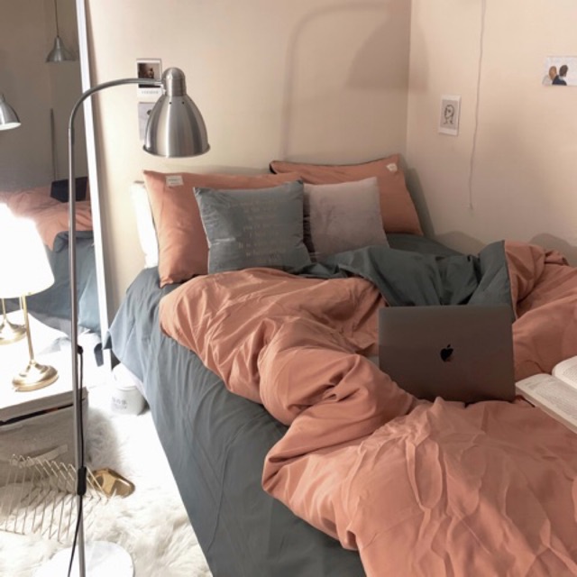 Bộ chăn ga gối cotton đũi: cam ghi | BigBuy360 - bigbuy360.vn