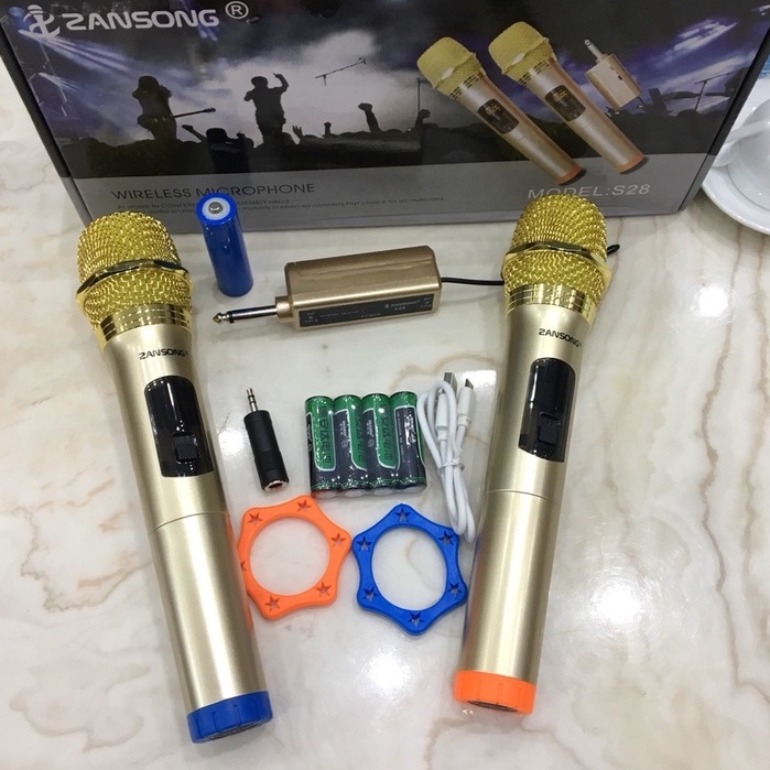 Bộ 2 micro đa năng karaoke không dây Zansong S28 kết nối UHF cho loa kéo-Hỗ trợ các thiết bị có jack cắm 3.5mm và 6.5mm.