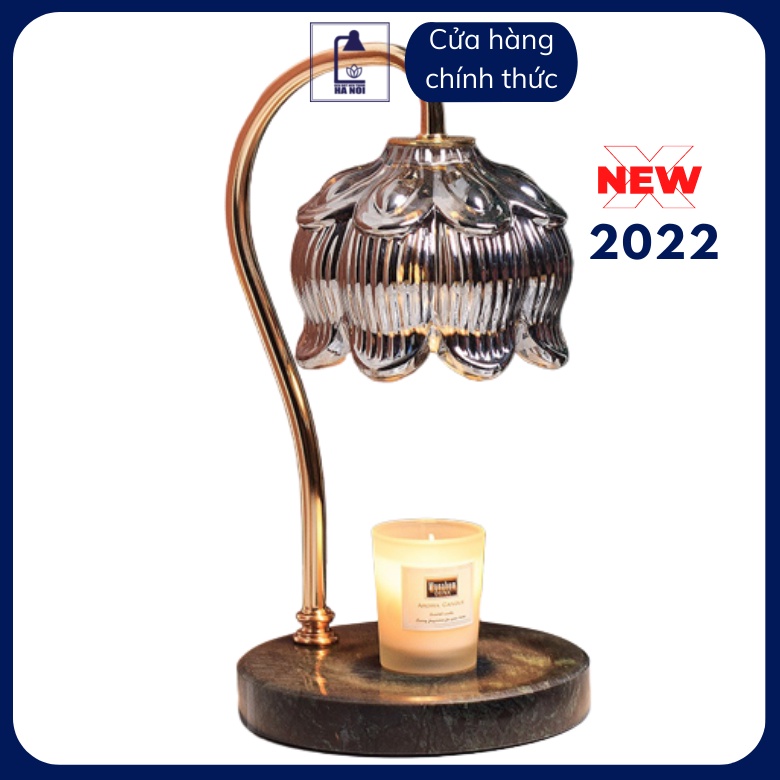 Đèn đốt nến thơm chụp thủy tinh đế đá - Dùng cho nến thơm BBW, Yankee - Chỉnh độ sáng to nhỏ