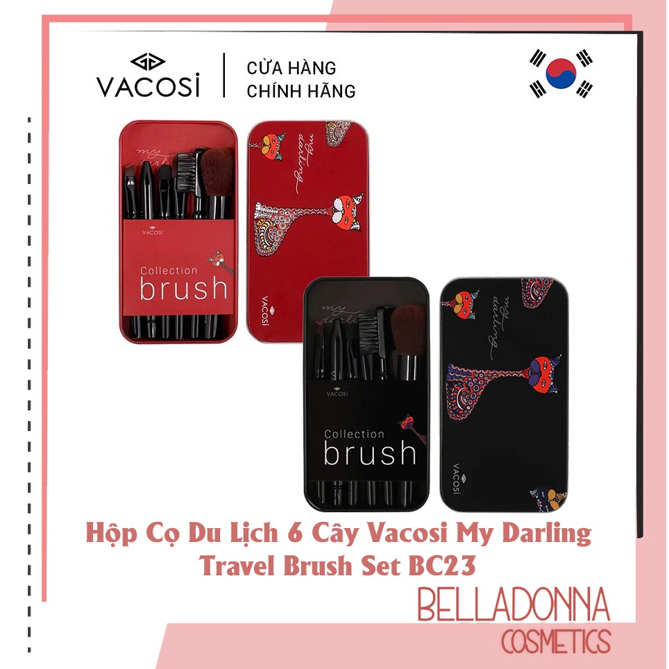 Hộp Cọ Trang Điểm Vacosi My Darling Travel Brush Set BC23, Bộ 6 Cọ Trang Điểm Cá Nhân Tiện Lợi Khi Du Lịch