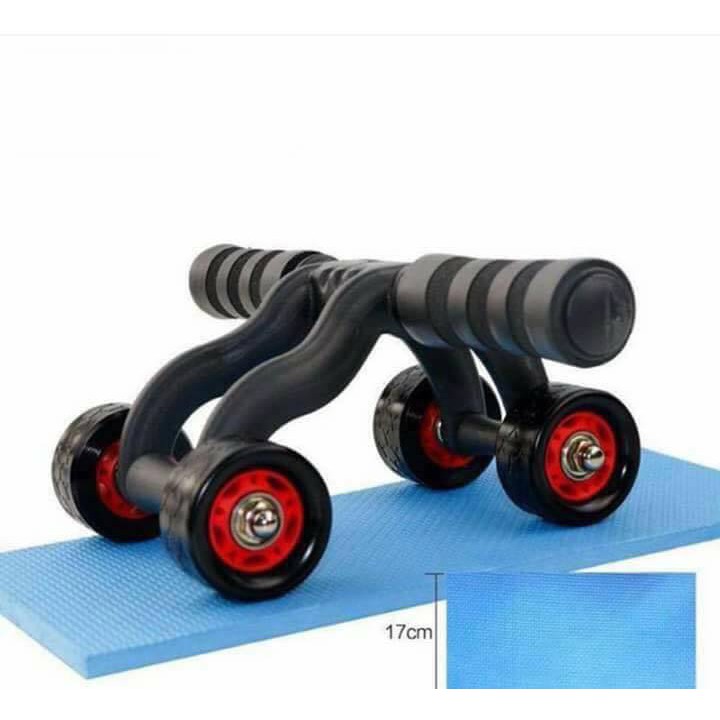 Con lăn cơ bụng 4 bánh. Dụng cụ tập thể dục, tập cơ bụng, cơ tay, tập gym (tặng kèm thảm lót)