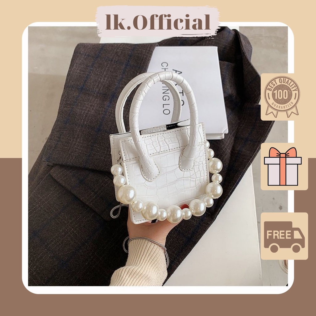 Túi mini nữ túi xách tay dây xích đeo chéo kèm dây ngọc thiết kế thời trang tiểu thư sang chảnh LK213
