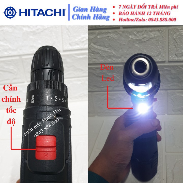 Máy khoan pin HITACHI 12V, Bắn Vít, Vặn vít - Khoan cầm tay 2 cấp tốc độ, 100% đồng, Siêu bền, Có Đèn