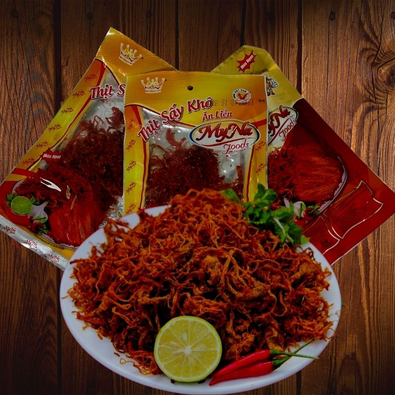 Khô bò my na vị cay nhẹ làm mồi nhậu cực ngon túi 50g thích hợp bán kèm quán karaoke MAMYFOODS MF0058