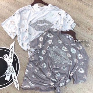 Áo thun giấy họa tiết môi from rộng QC!