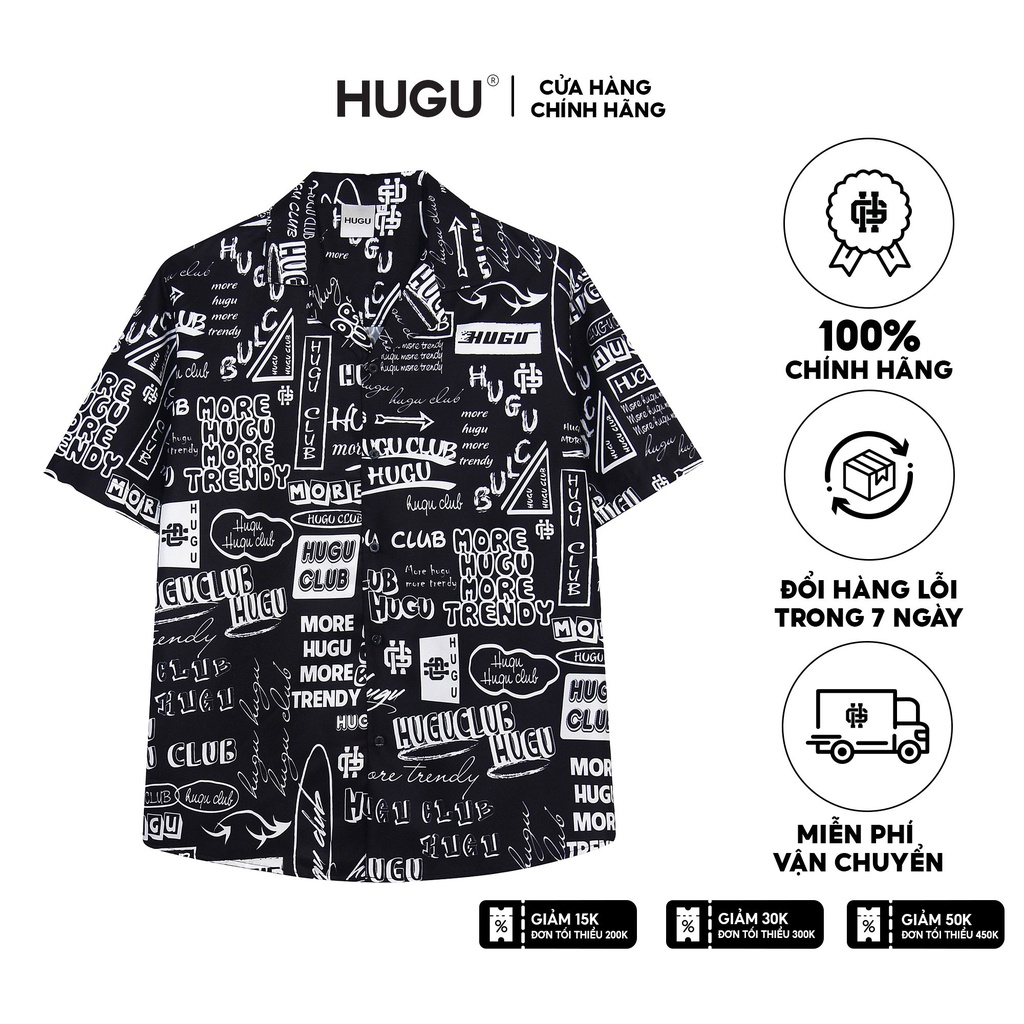 Áo sơ mi tay ngắn nam HUGU - Font Hugu - chất vải satin thoáng mát