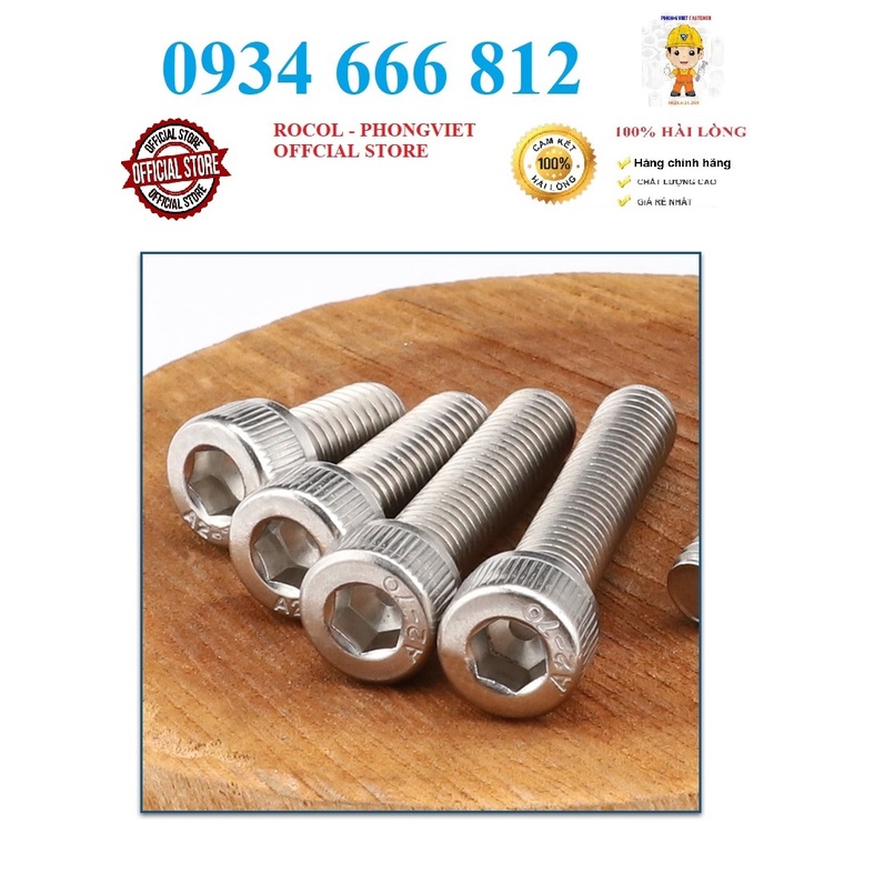Set 50c và 20c Bulong lục giác chìm đầu trụ INOX 304 M5, M5x10, M5x12,M5x16, M5X20, M5X25,M5x30,M5x35,M5x40,M5x45,M5x50