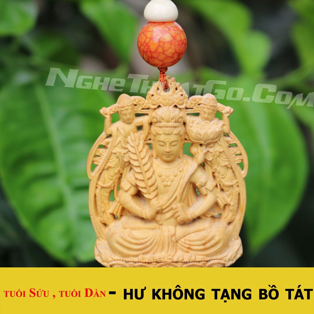 ((HOT )) Dây treo xe ô tô tượng Phật Hư Không Tạng Bồ Tát bằng gỗ Hoàng Dương- TẶNG 1 VÒNG ĐEO TAY