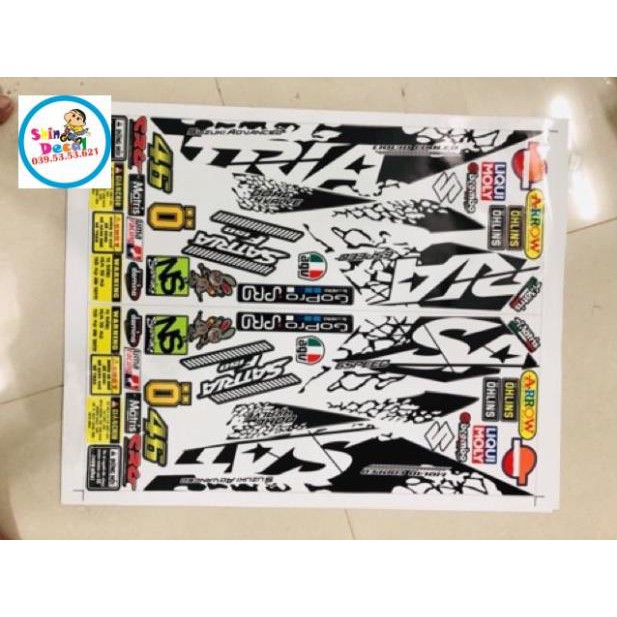 Trọn bộ tem rời Satria Fi trắng đen 3 lớp ko bay màu