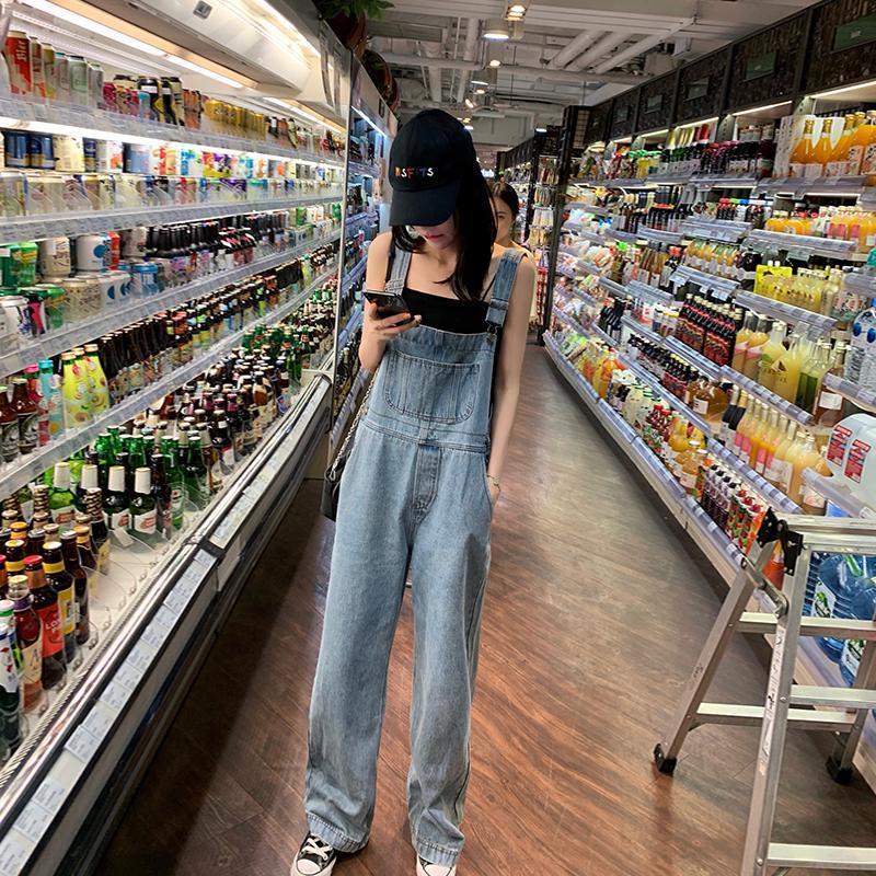 [LININ] Quần Yếm Denim Lưng Cao Ống Rộng Phong Cách Hàn Quốc Thời Trang Mùa Hè Dành Cho Nữ