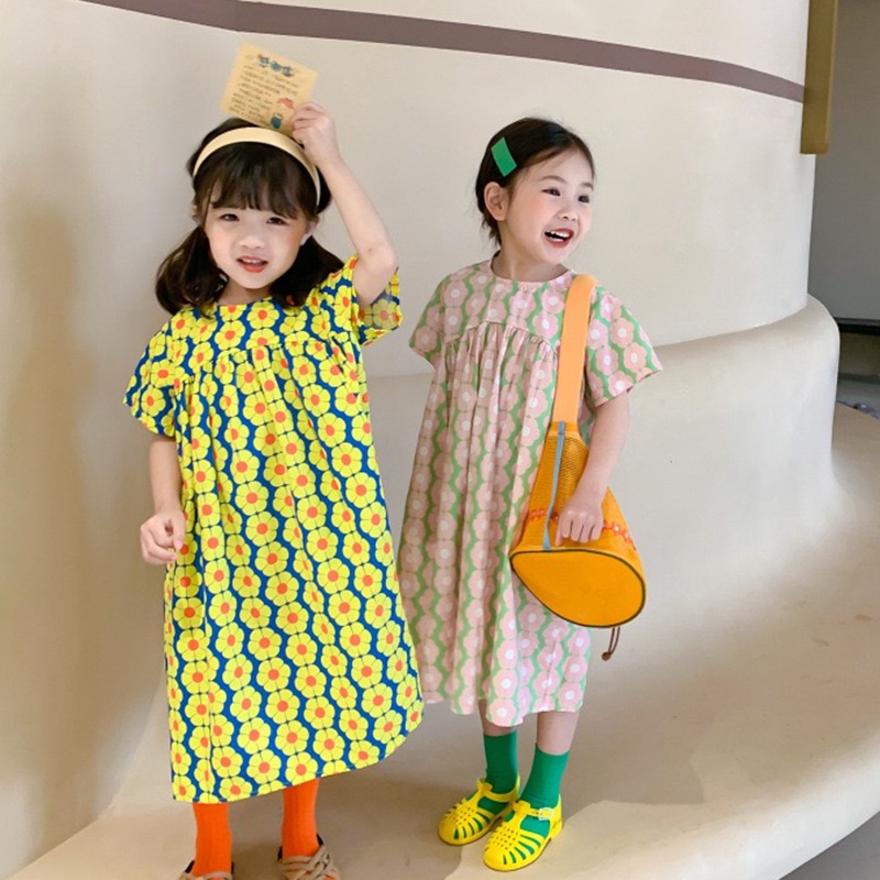 Đầm Công Chúa Dáng Dài Cổ Tròn In Hoa Kiểu Hàn Quốc Thời Trang Mùa Hè Cho Bé Gái