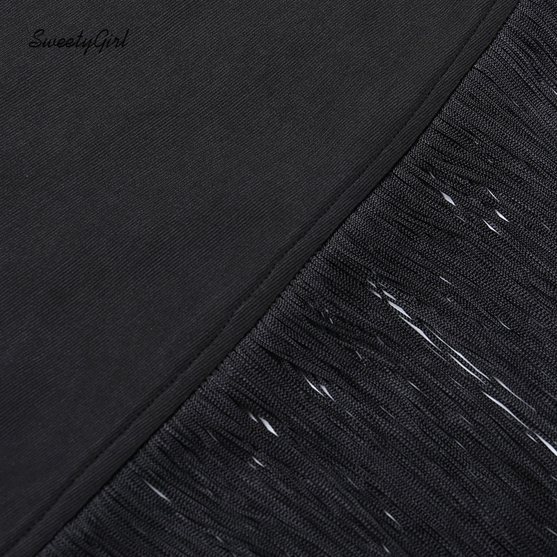 Đầm Ôm Không Tay Hở Vai Màu Trơn Phối Tua Rua Dành Cho Nữ