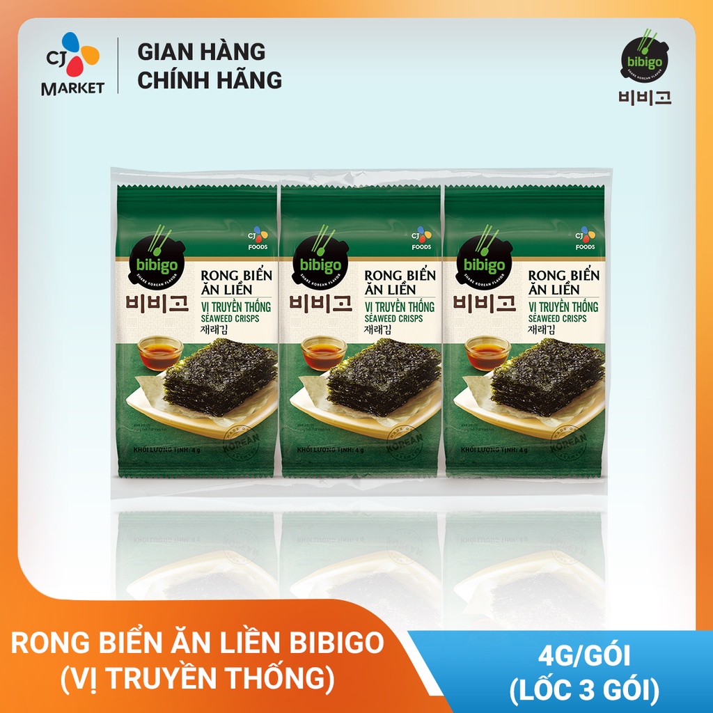 [Chỉ giao HCM] Rong biển ăn liền Bibigo vị truyền thống (lốc 3 gói, 4/gói)