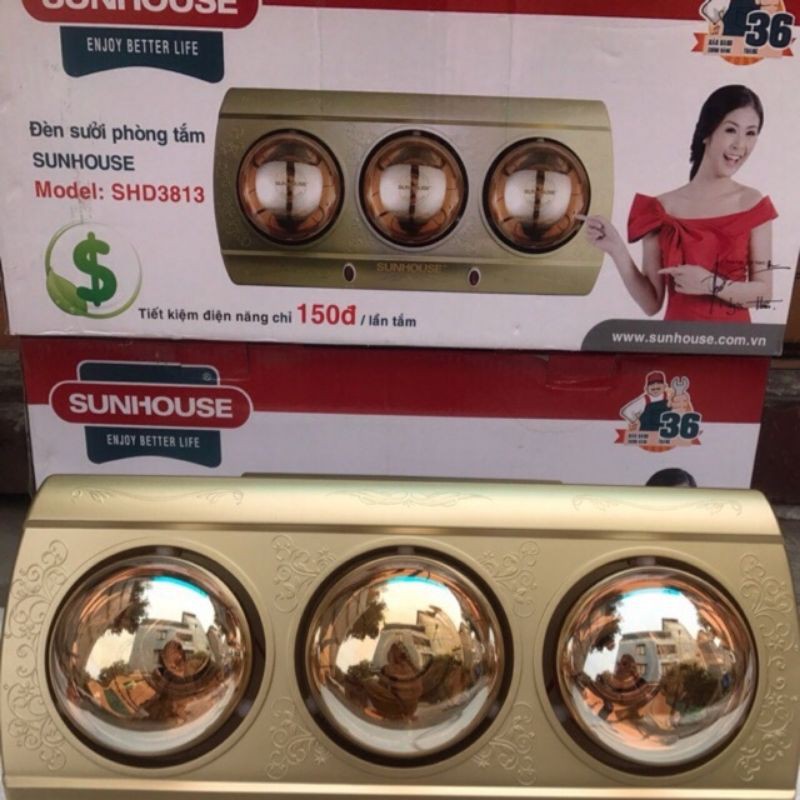 ĐÈN SƯỞI NHÀ TẮM 3 BÓNG SUNHOUSE SHD3813 hàng trưng bày 99%