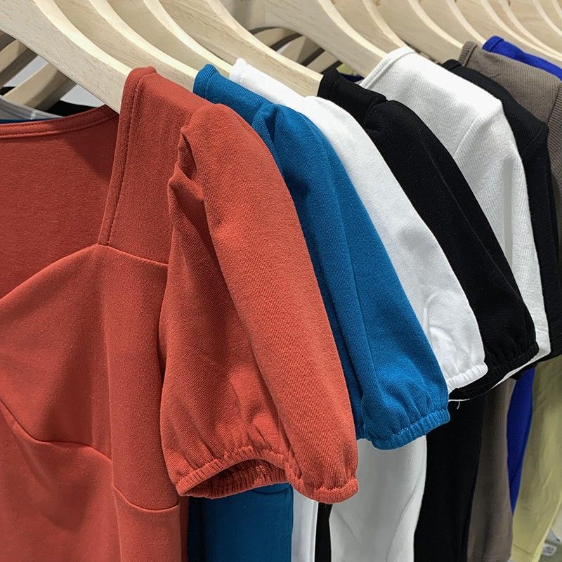 Áo thun BH tay ngắn phồng chất liệu cotton 2022 thời trang mùa hè cho nữ