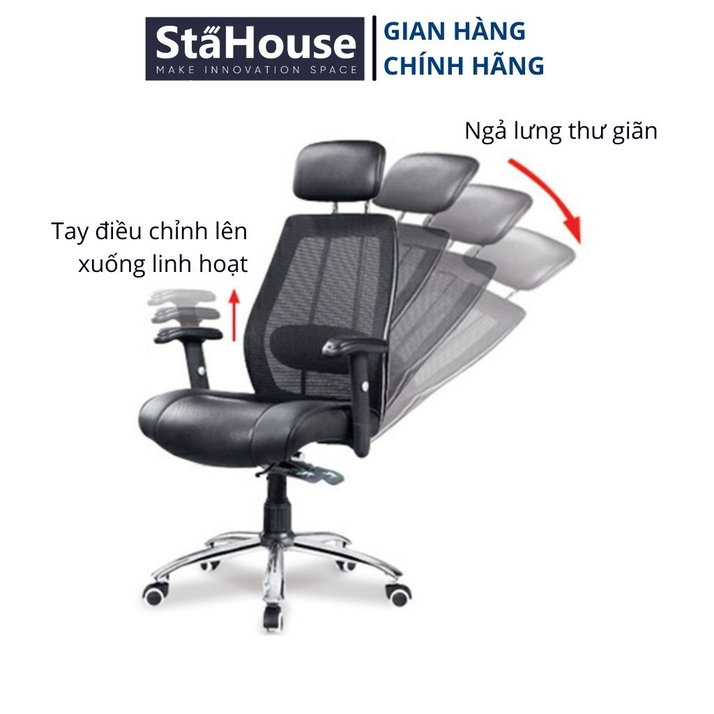 Ghế Văn Phòng Ngả Lưng Thư Giãn Stahouse GVP713, Ghế Làm Việc Nệm Bọc Da Simili Cao Cấp