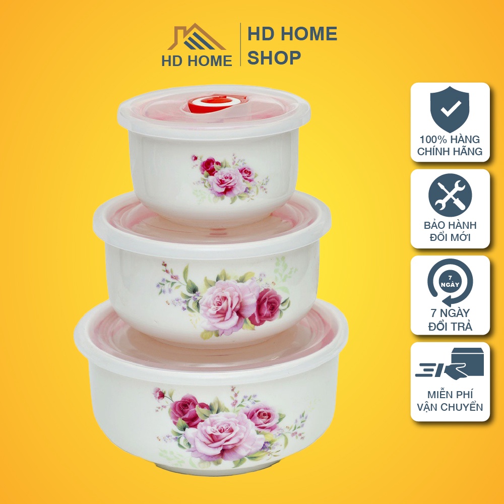 Bộ 3 tô sứ lạnh cao cấp Camellia - Thố sứ có nắp hút chân không đựng thực phẩm, đựng cơm mang đi
