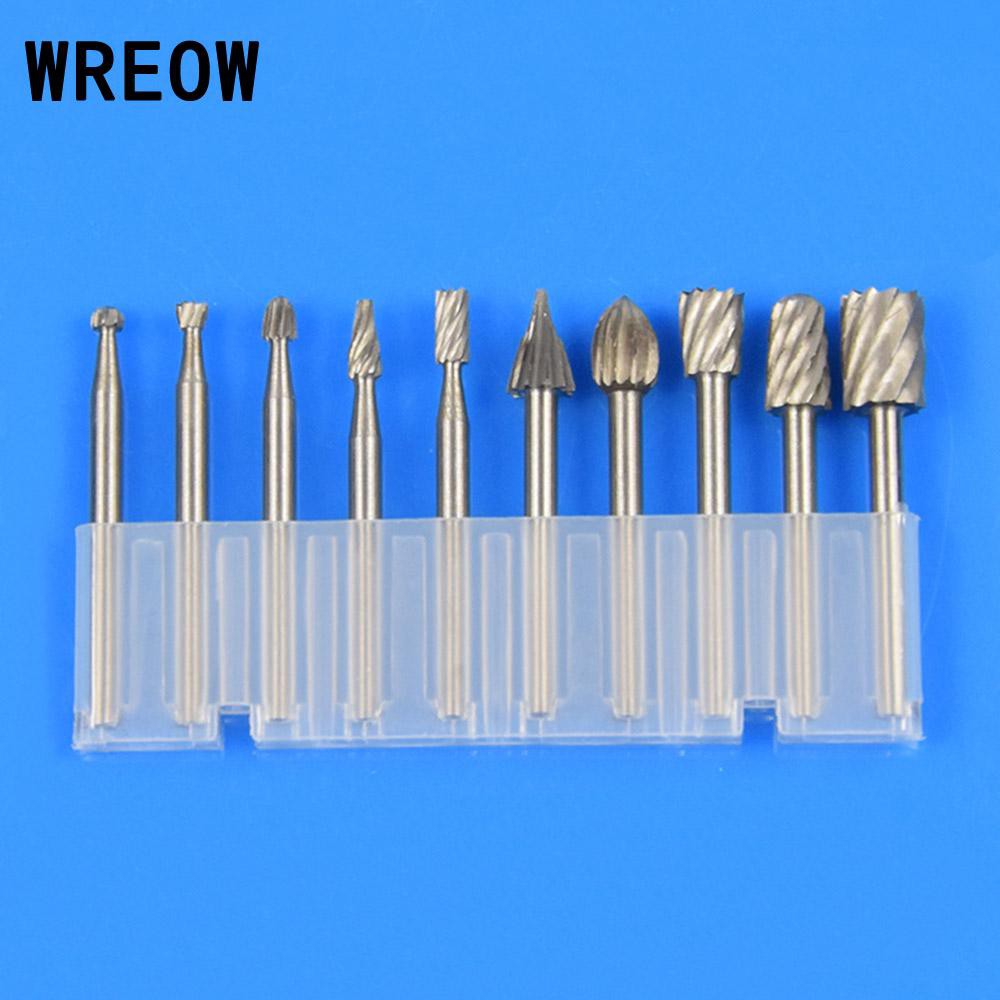 10pcs 3.175mm Shank HSS Solid Carbide Rotary Files Diamond Burrs Set Home Tool for Woodworking Carving Engraving