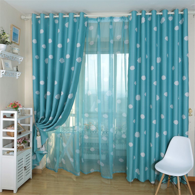 Màn che cửa bằng vải dày với họa tiết in hình đám mây, hoa