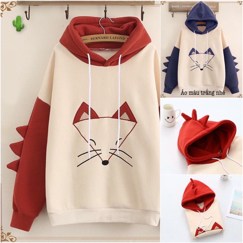 🌵Áo hoodie con cáo 2 râu phối tay ngộ ngộ ( áo khoác nỉ bông )