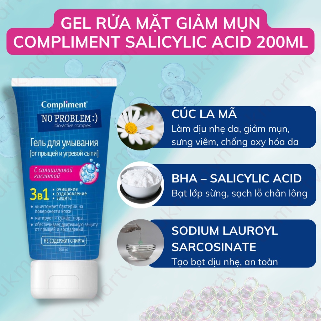 Gel Rửa Mặt Giảm Mụn Compliment No Problem 200ml