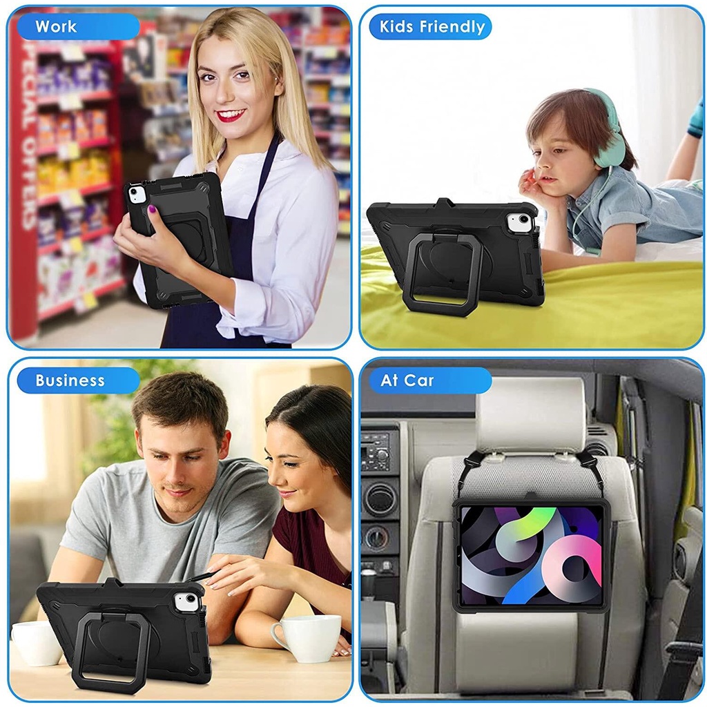 Ốp Máy Tính Bảng Chống Sốc 3 Lớp Chịu Được Sức Nặng 360 Độ Cho iPad 10th Gen 10.9 inch 2022°Ốp Lưng Có Đế DựNg Và Dây Đeo Vai Cho iPad 10.2 / iPad Air 5 / Air 4 / Air 3 / iPad Pro 11 / Mini 6