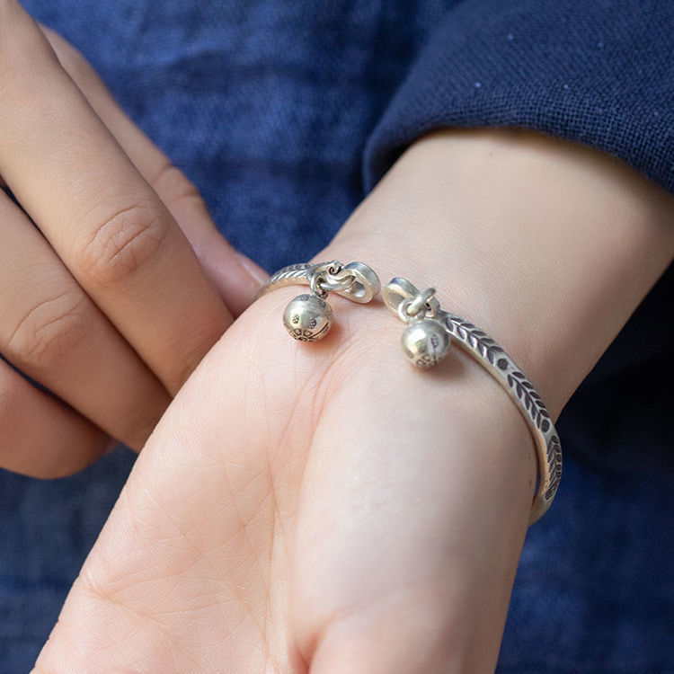 Love❤jewellery,Retro Small Bell Bracelet, S999 Silver Bracelet, Adjustable, Handmade Jewelry
