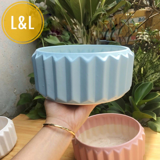 Chậu sứ Bát Tràng Hình Khía cạnh thấp trồng cây Để Bàn, Cây Nội Thất, Sen Đá, Xương rồng