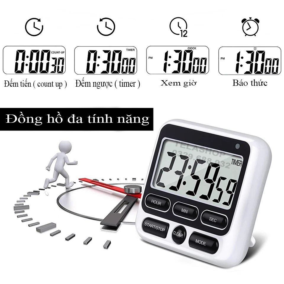 Đồng hồ bấm giờ học tập đa tính năng HX 106 tối đa đến 24h âm báo to nhỏ gọn