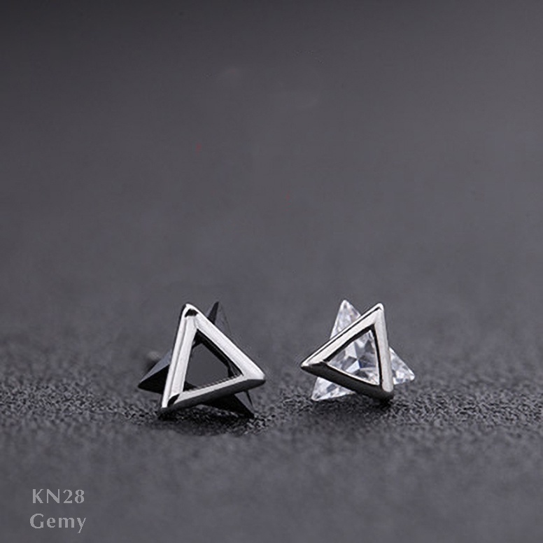 Bông tai, Khuyên tai nam bạc Triangle mặt tam giác bọc đá cá tính, độc đáo, unisex KN28(1 chiếc)| GEMY SILVER