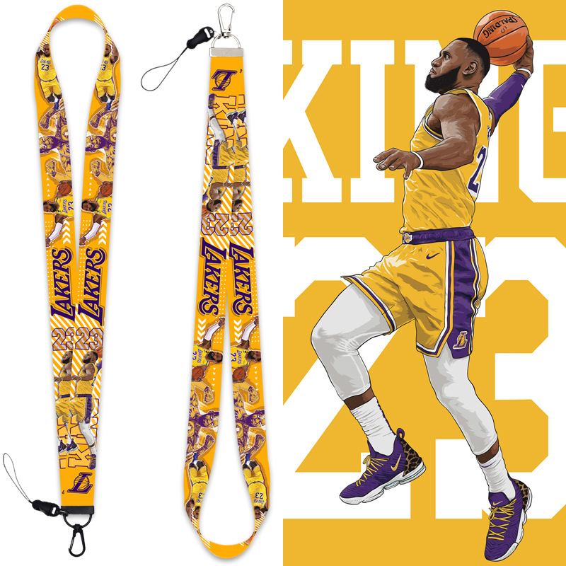 New 2in1 NBA Star Lakers James Long and Short Mobile Phone Lanyard ID Holder for Student and Work Card Neck and Wrist Phone Rope Strap Dây điện thoại