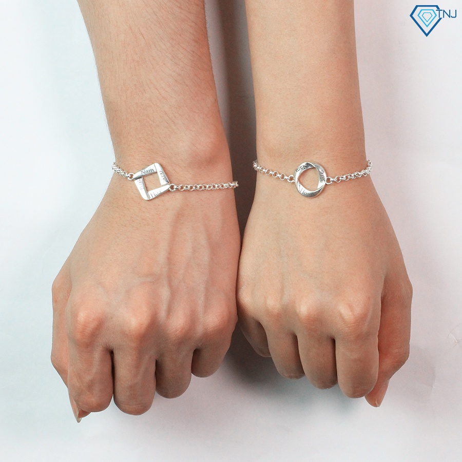 Vòng tay đôi bạc thật nam nữ khắc tên LTD0034 - Trang Sức TNJ