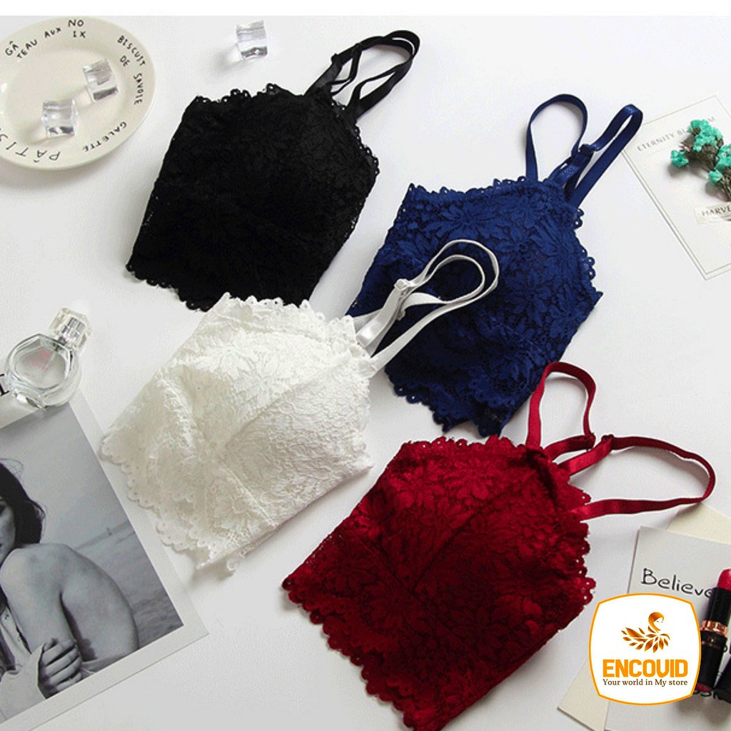 Áo bra nữ len ren hoa quây 2 dây quyên rũ cao cấp giá rẻ ENCOVID ALN42